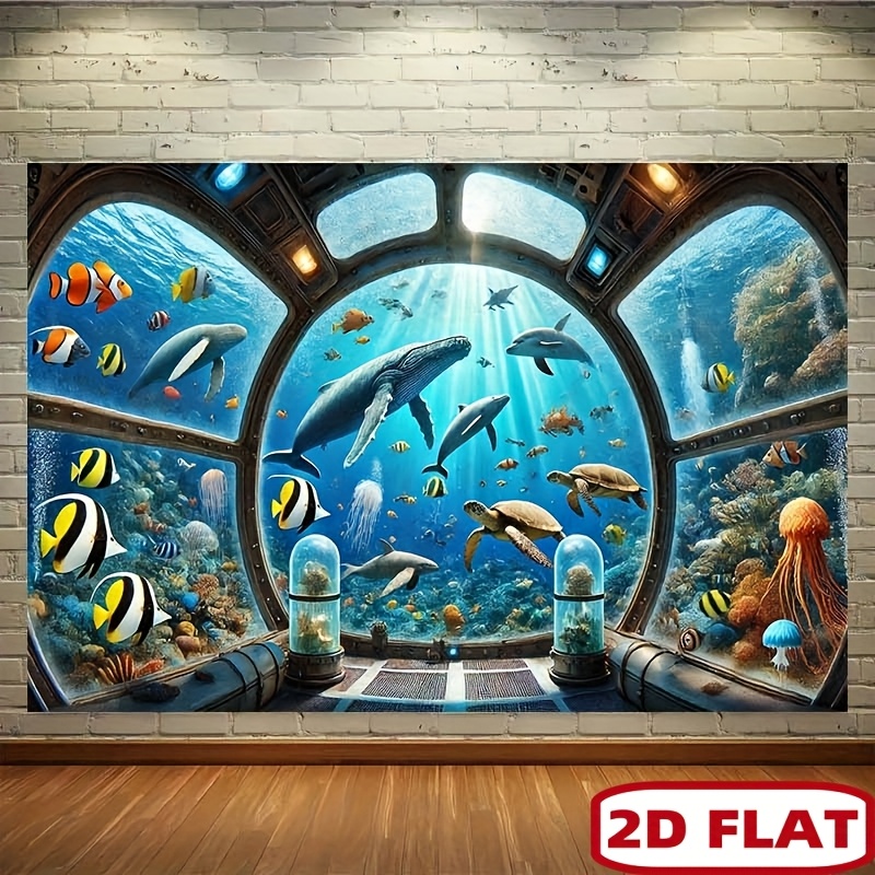 Ocean Aquarium - Arazzo con Stampa 2D di Finestra